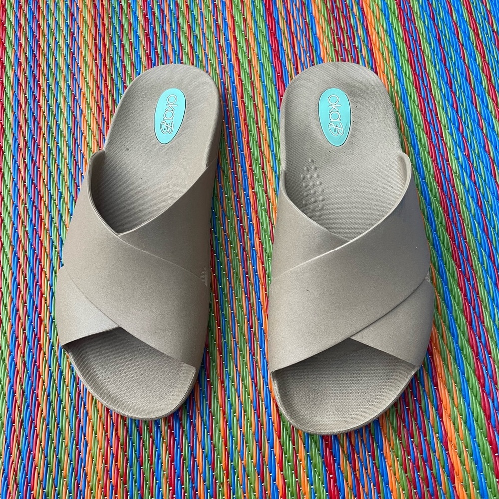 Oka B tan slide sandals